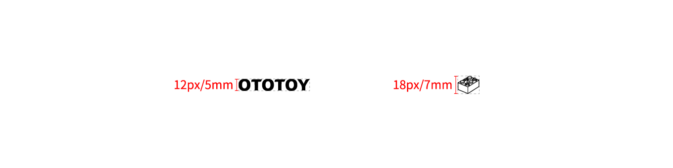 英字ロゴは高さ12px/5mm、ブロックロゴは高さ18px/7mmが最小サイズです。